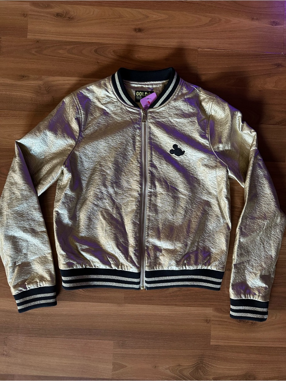 Disney Metallic Gold Bomber Jacket with Black Trim